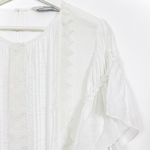 Zara White Semi-Sheer Draped Frilly Top - Picture 4 of 5